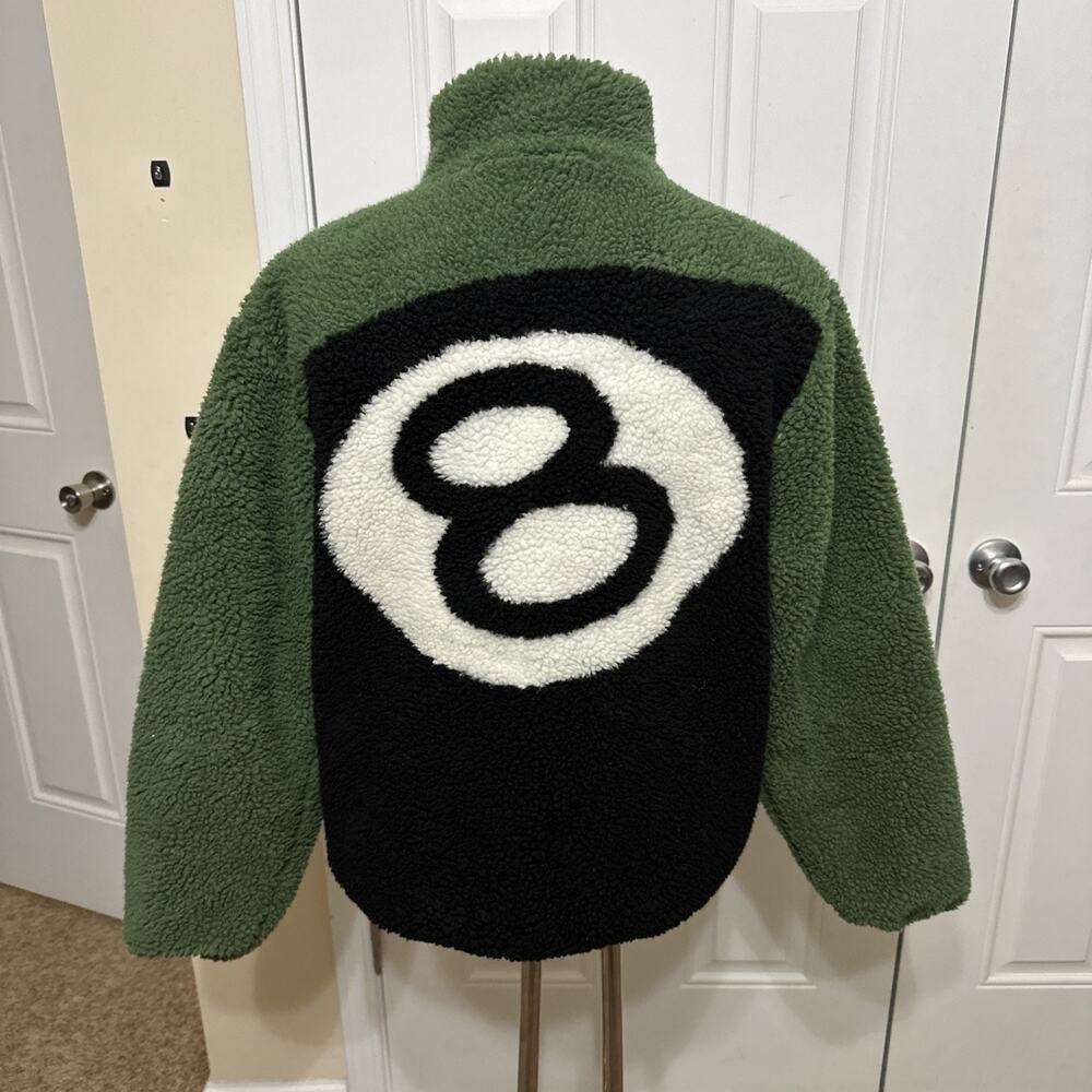 Stussy 8 Ball Green Fleece Reversible Zip Up Jacket. Small. Highly Sought After